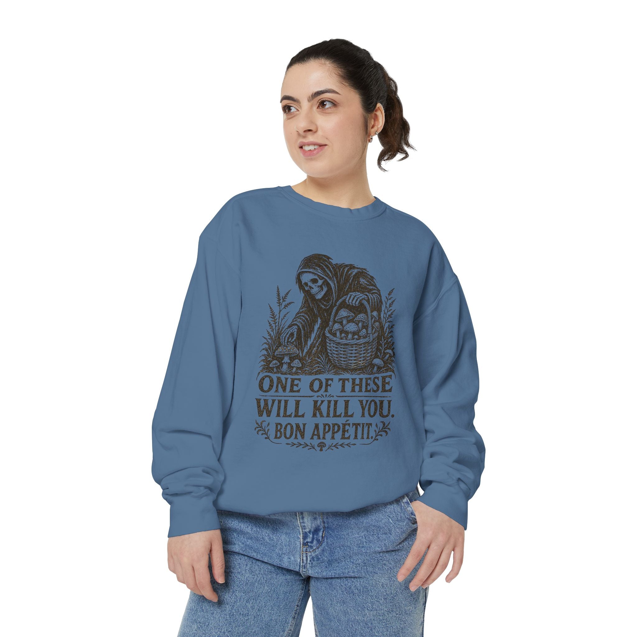 Comfort Colors Grim Reaper 'One of These Will Kill You - Bon Appétit' Sweatshirt
