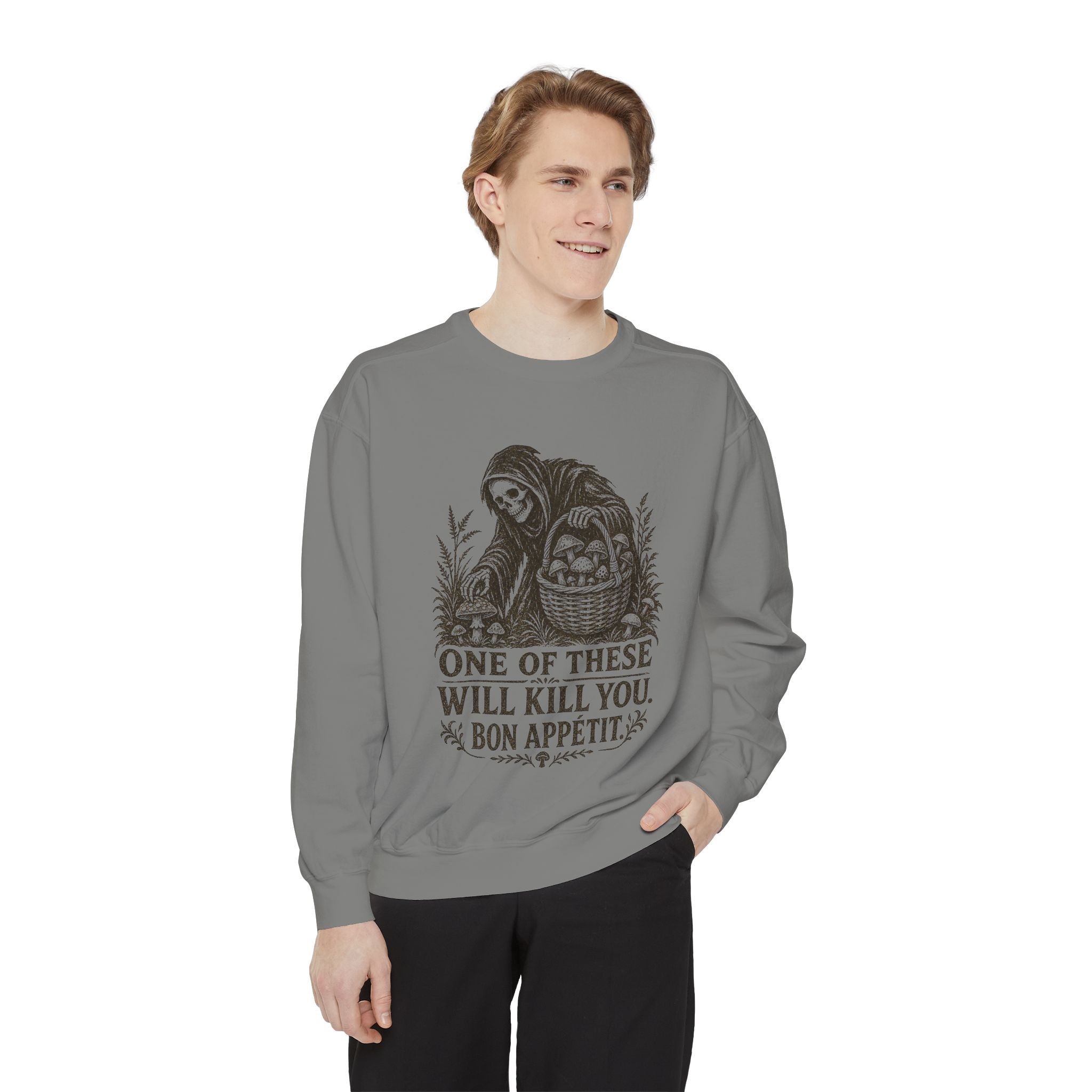 Comfort Colors Grim Reaper 'One of These Will Kill You - Bon Appétit' Sweatshirt
