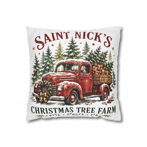 Christmas Pillowcase | Saint Nick's Christmas Tree Farm | Red Truck Holiday Decor