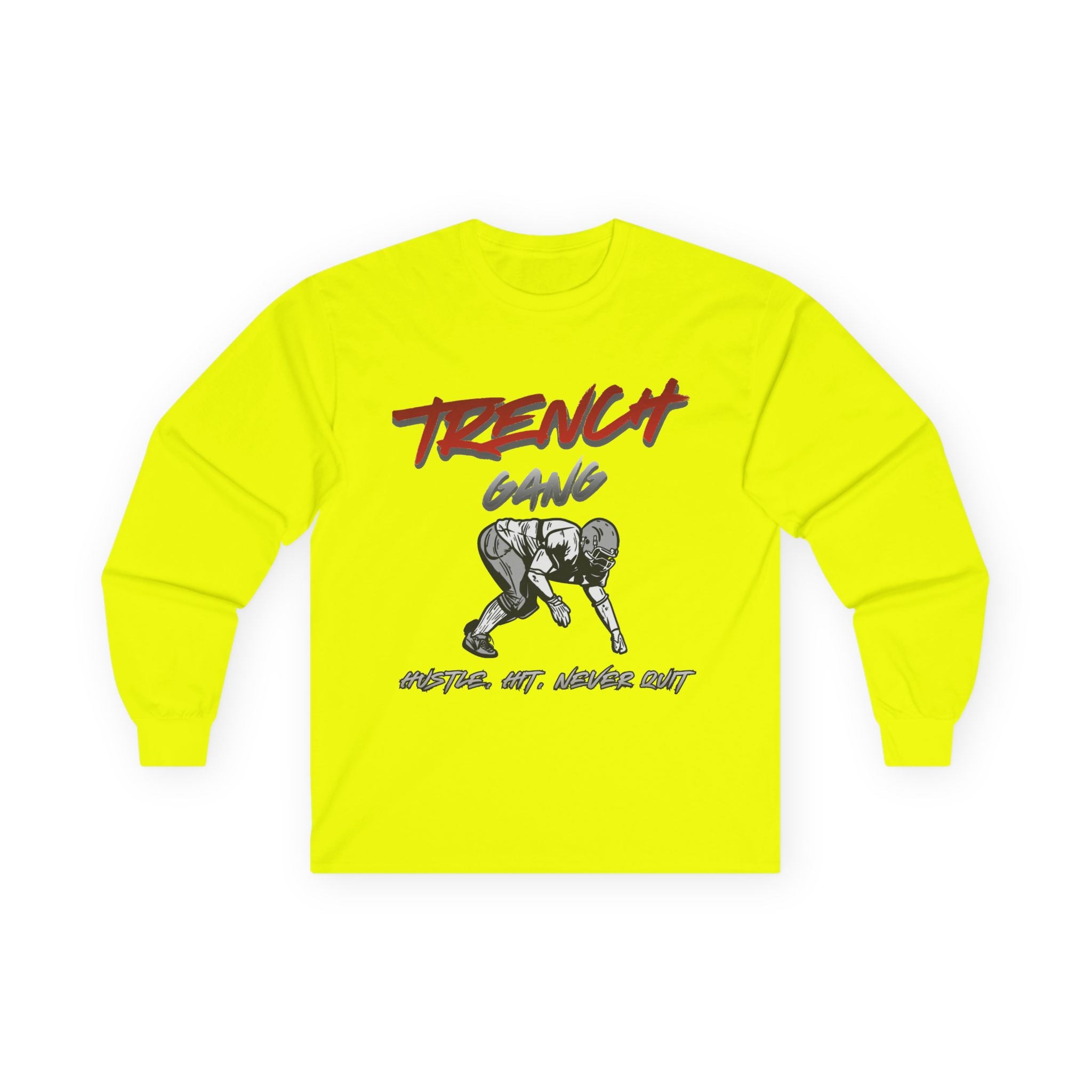 Trench Gang Football Long Sleeve Tee — Distressed Lineman Stance