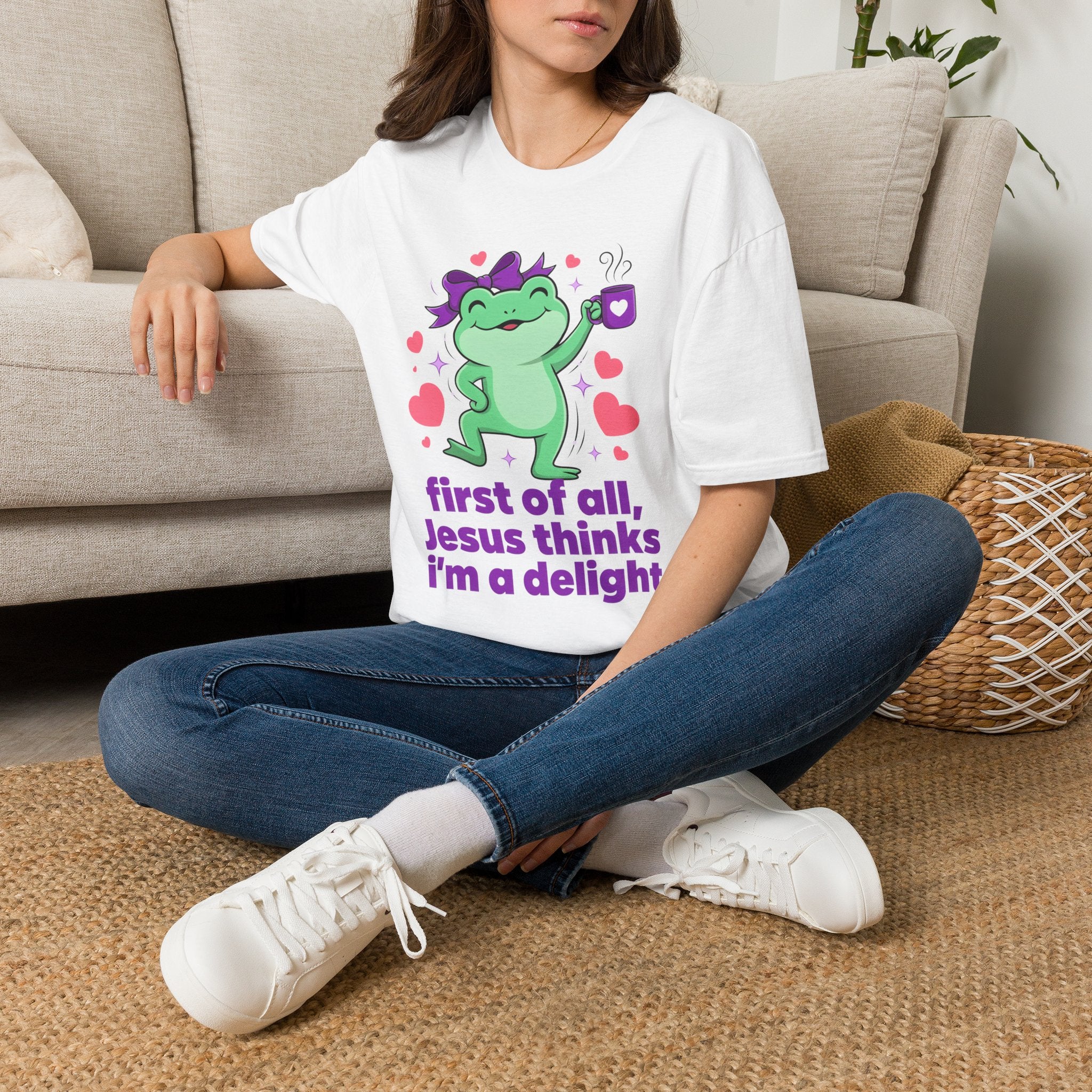 Delightful Dancing Frog Tee First of all Jesus thinks I'm a delight Christian Graphic T-Shirt