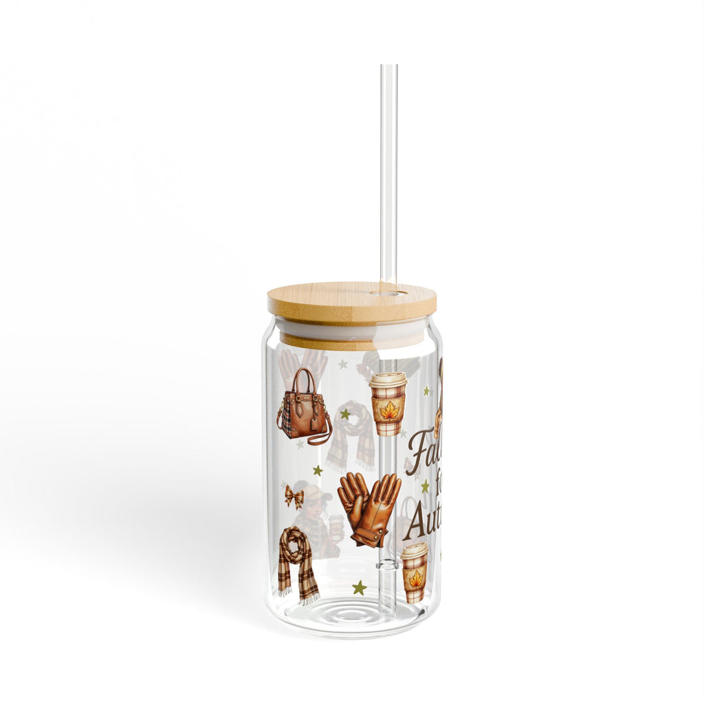 Falling for Autumn 16oz Sipper Glass – Fall Leaves, Cozy Coffee & Pumpkin Spice Travel Cup