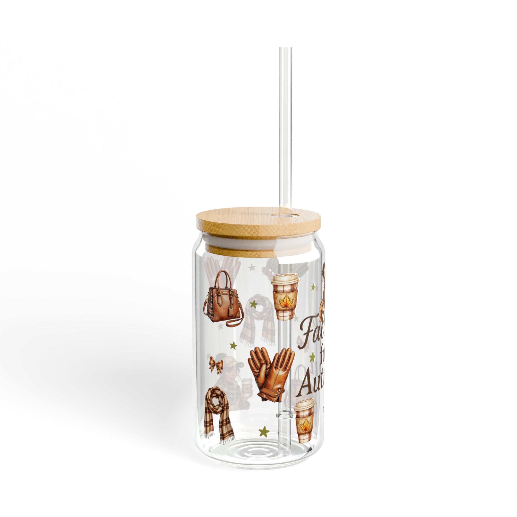 Falling for Autumn 16oz Sipper Glass – Fall Leaves, Cozy Coffee & Pumpkin Spice Travel Cup