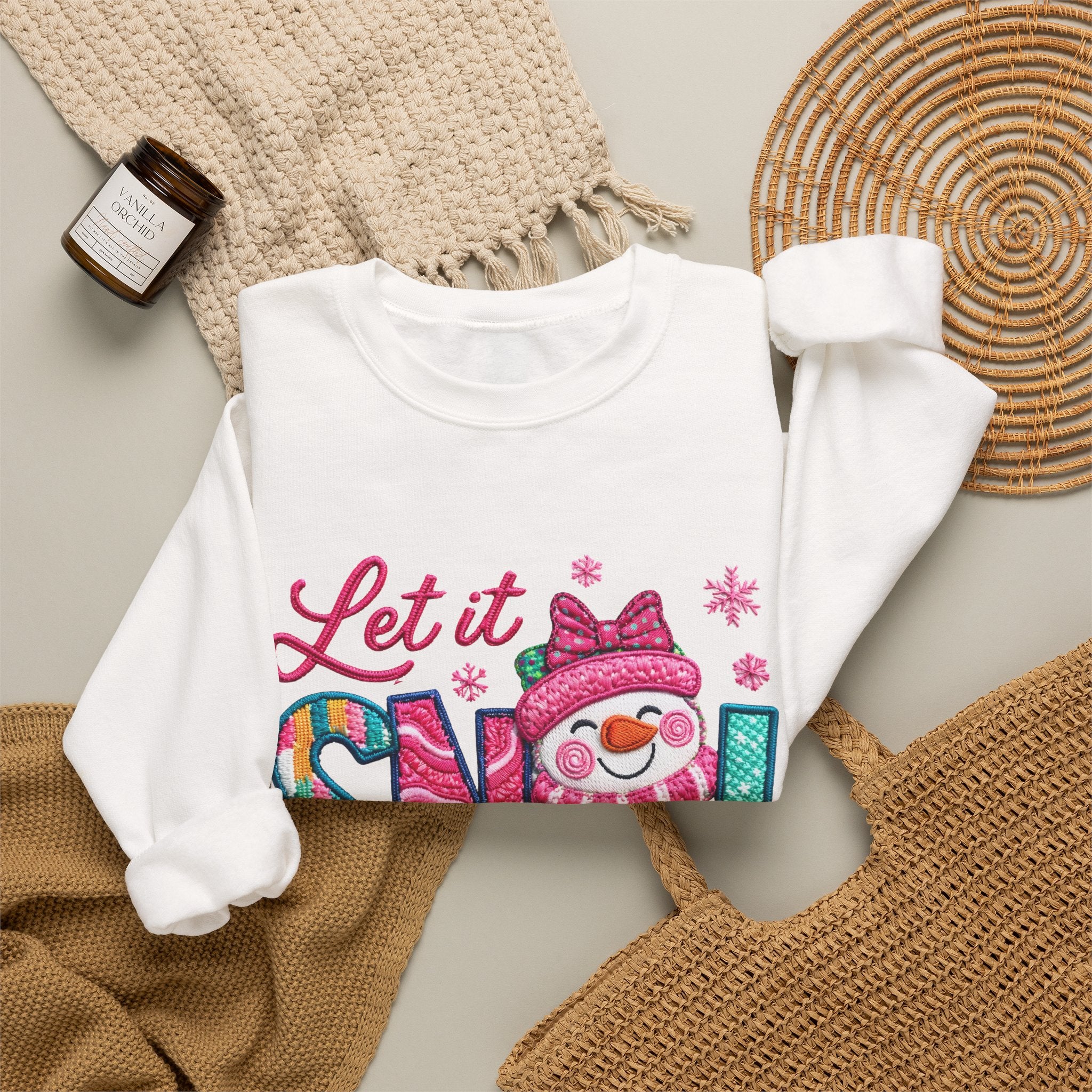 Let It Snow Crewneck Sweatshirt — Cute Snowman Winter Holiday Pullover
