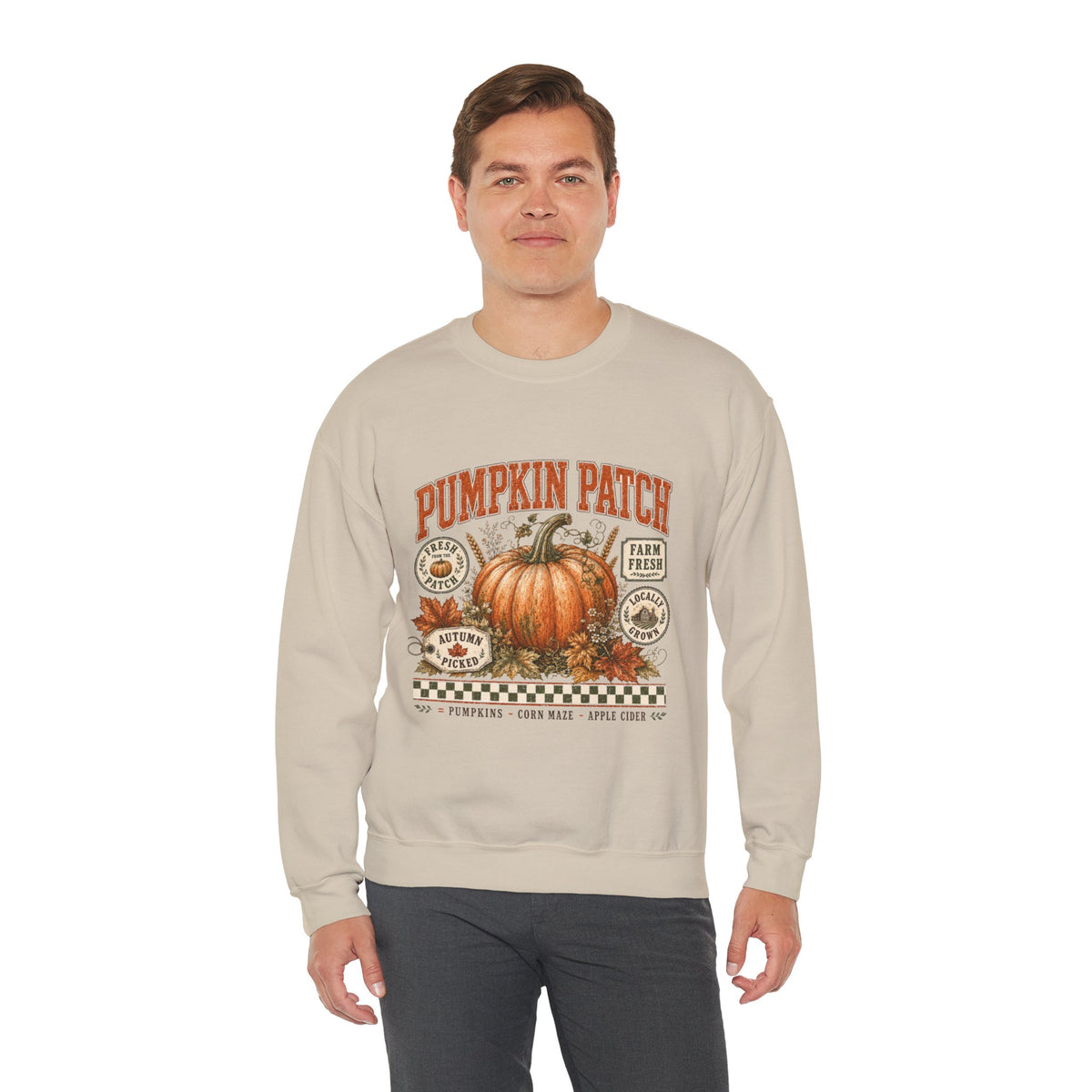 Pumpkin Patch Crewneck Sweatshirt — Vintage Autumn Farm Pumpkin Design