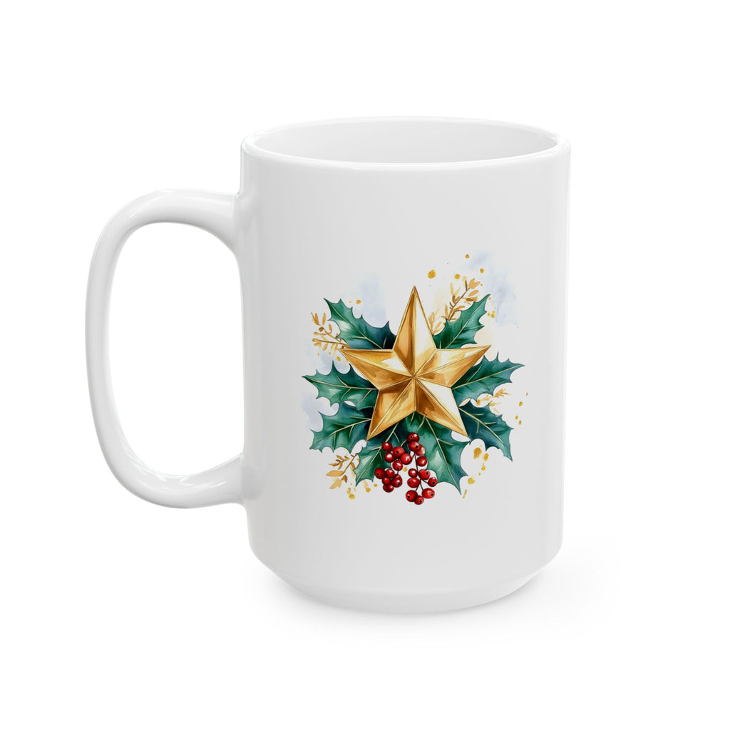 Holly & Gold Floral Ceramic Mug — Festive Christmas Coffee Cup (11oz/15oz)