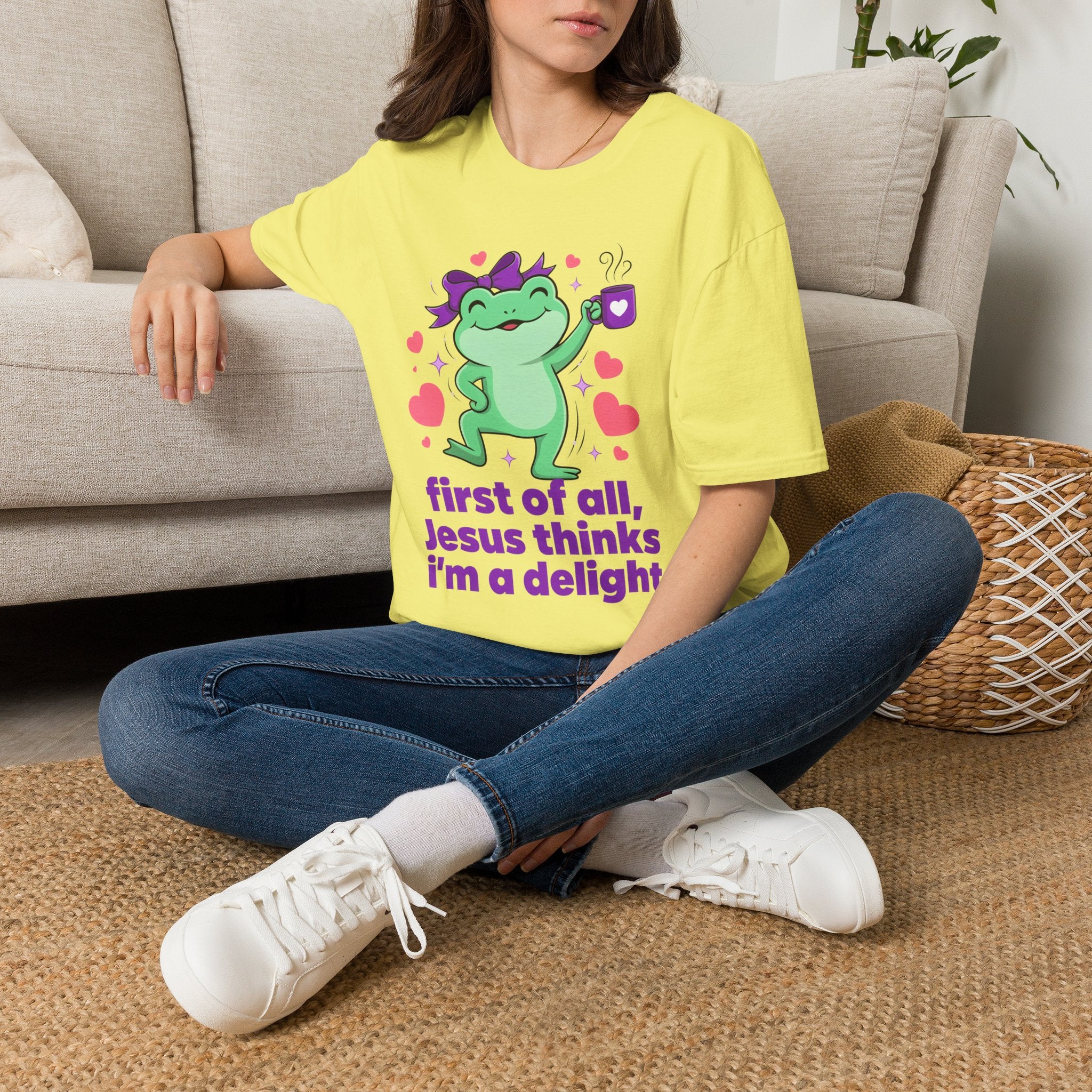 Delightful Dancing Frog Tee First of all Jesus thinks I'm a delight Christian Graphic T-Shirt