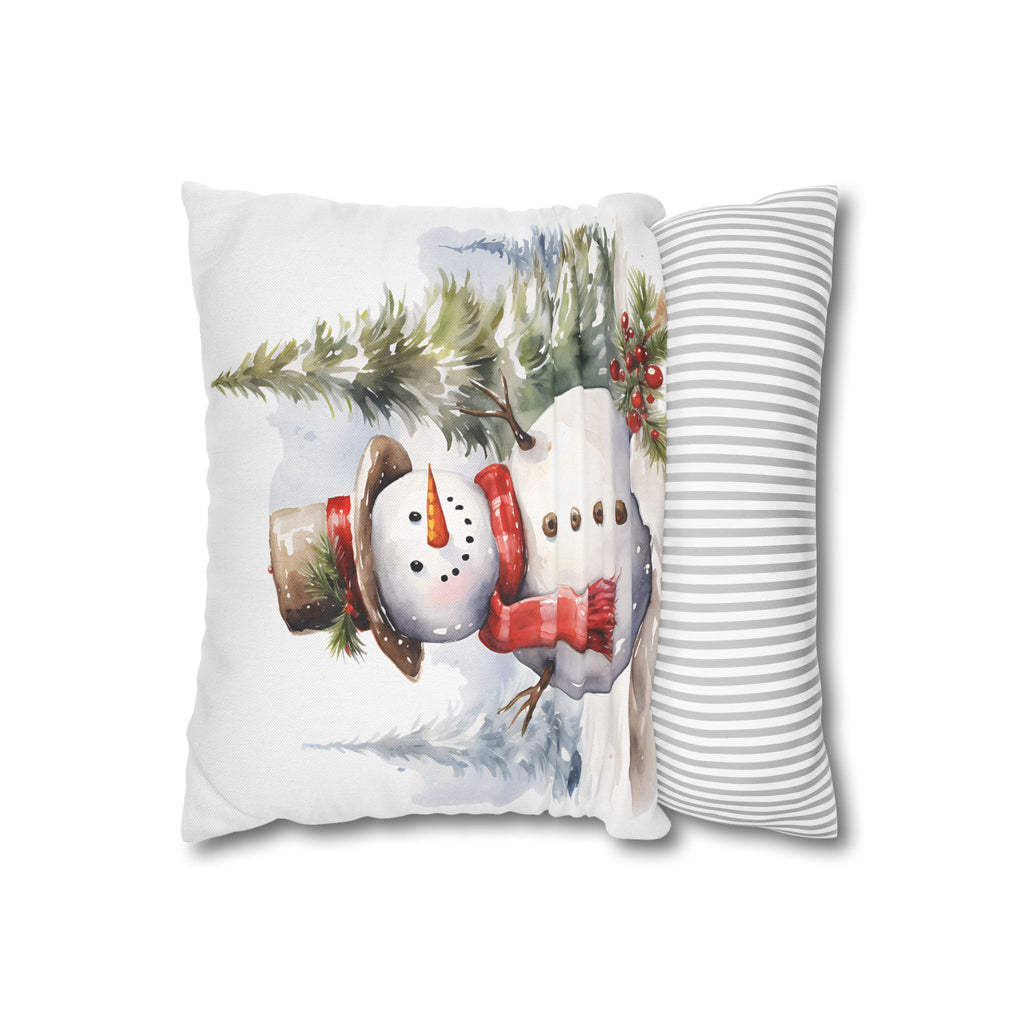 Watercolor Snowman Holiday Pillowcase — Festive Winter Throw Pillow Cover