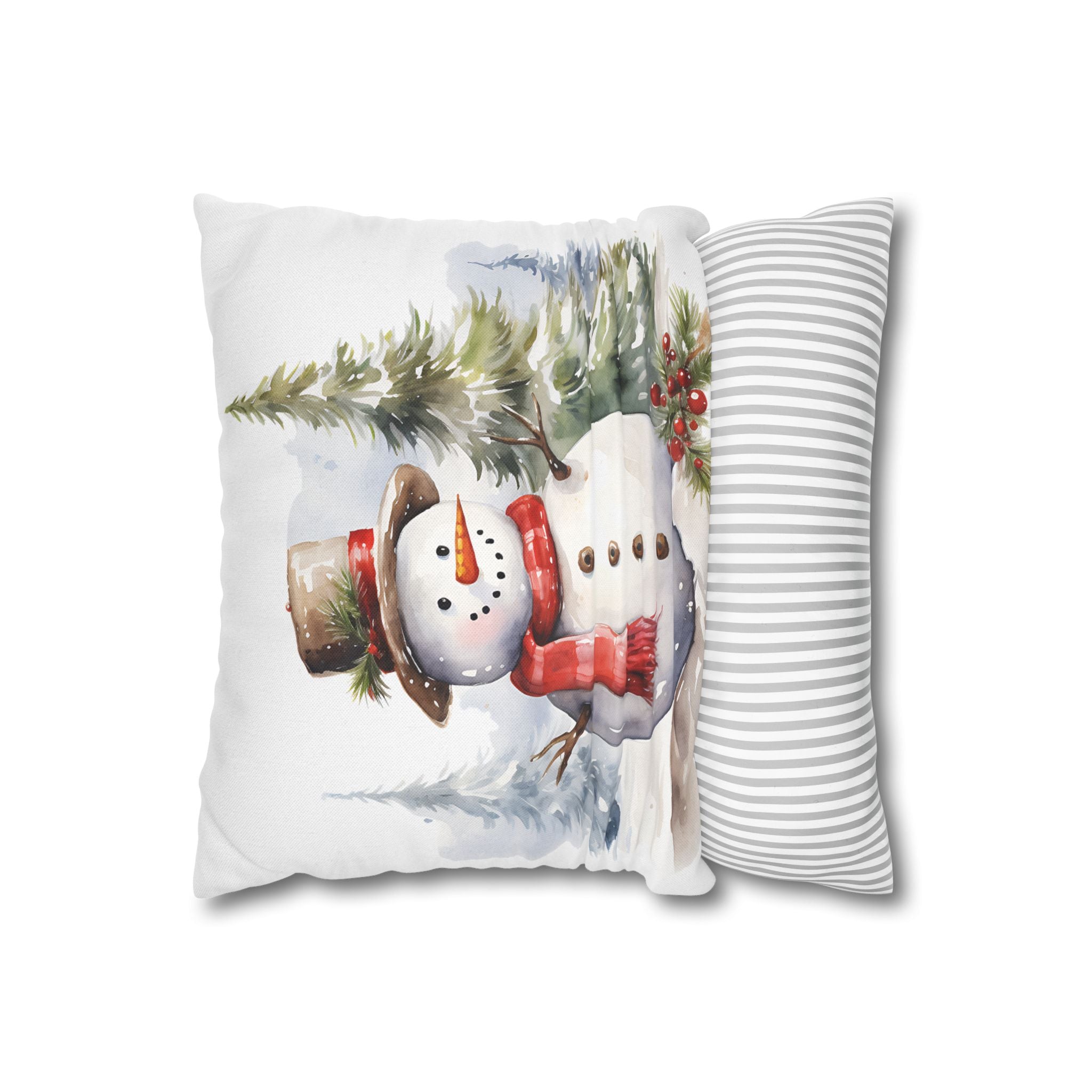 Watercolor Snowman Holiday Pillowcase — Festive Winter Throw Pillow Cover