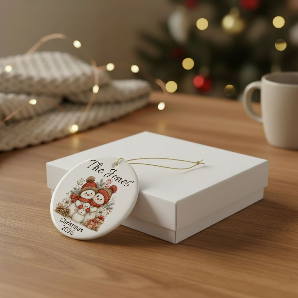 Snowman Family Christmas Ornament | Ceramic Holiday Decoration