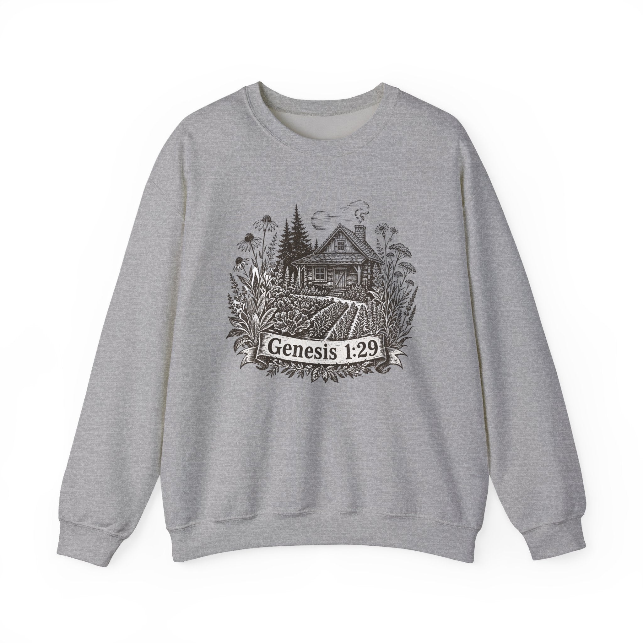 Genesis 1:29 Cottage Crewneck Sweatshirt — Vintage Bible Verse Nature Design