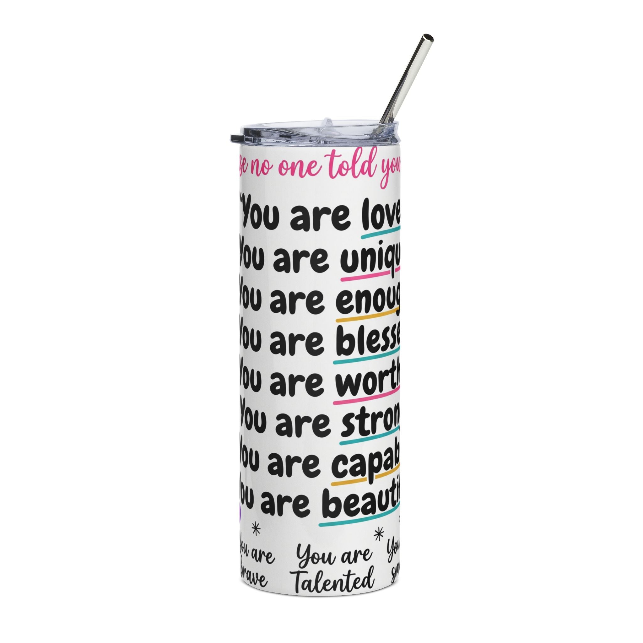 20oz Inspirational Stainless Steel Tumbler – 'You Are...' Affirmation Design with Butterflies