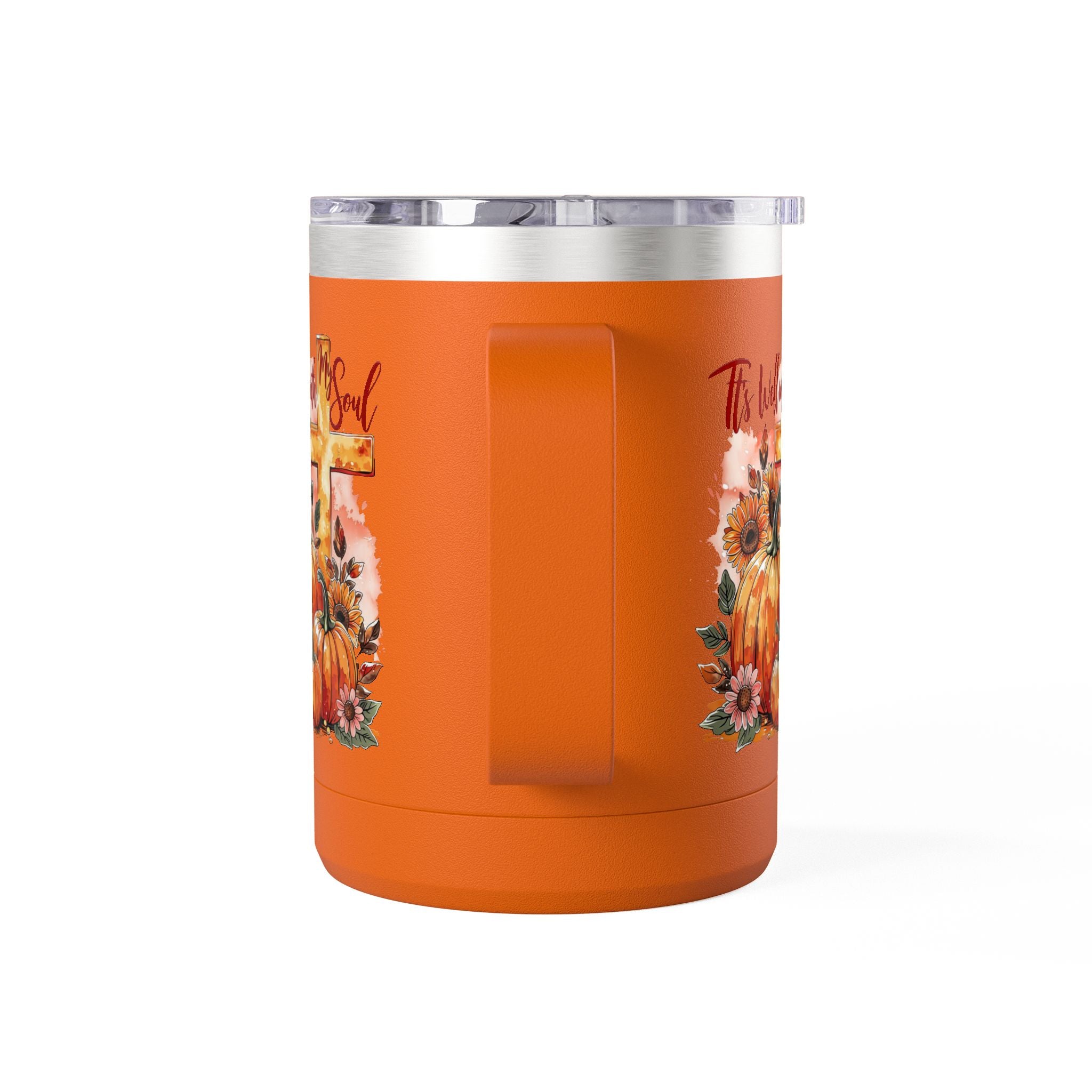 15oz Fall Pumpkin Tumbler — "It's Well With My Soul" Christian Coffee Mug