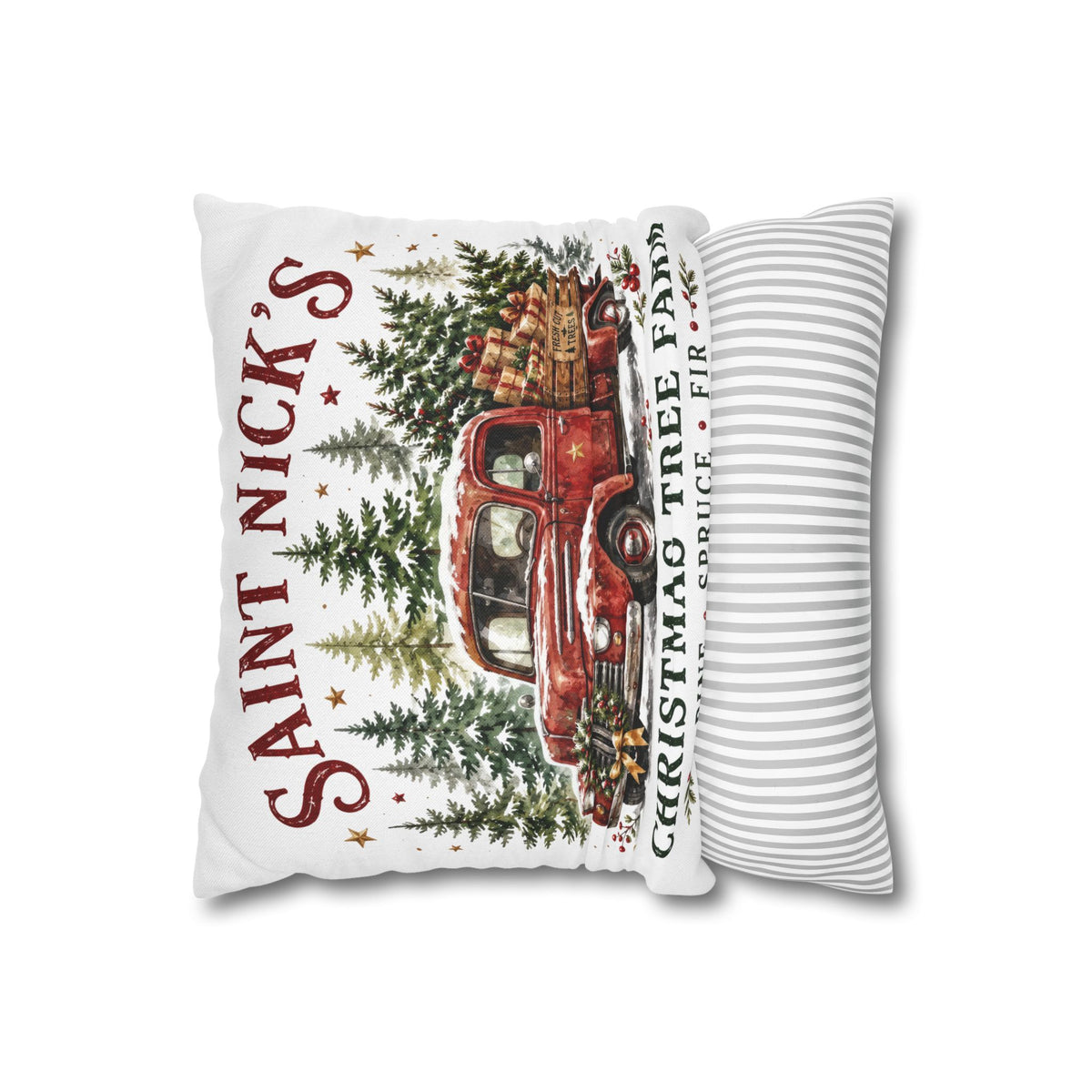 Christmas Pillowcase | Saint Nick's Christmas Tree Farm | Red Truck Holiday Decor