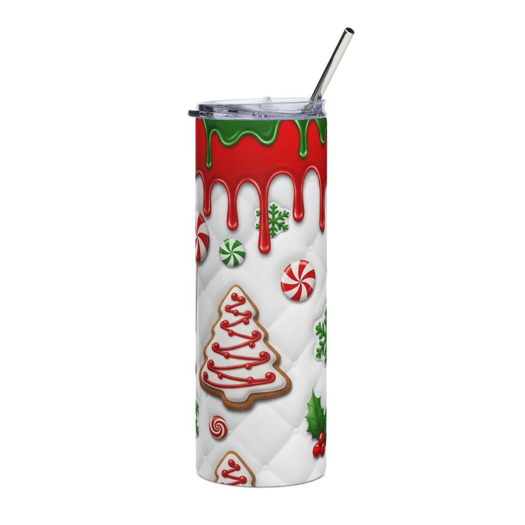 20oz Christmas Cookie Stainless Steel Tumbler — Holiday Gingerbread & Candy Cane Design