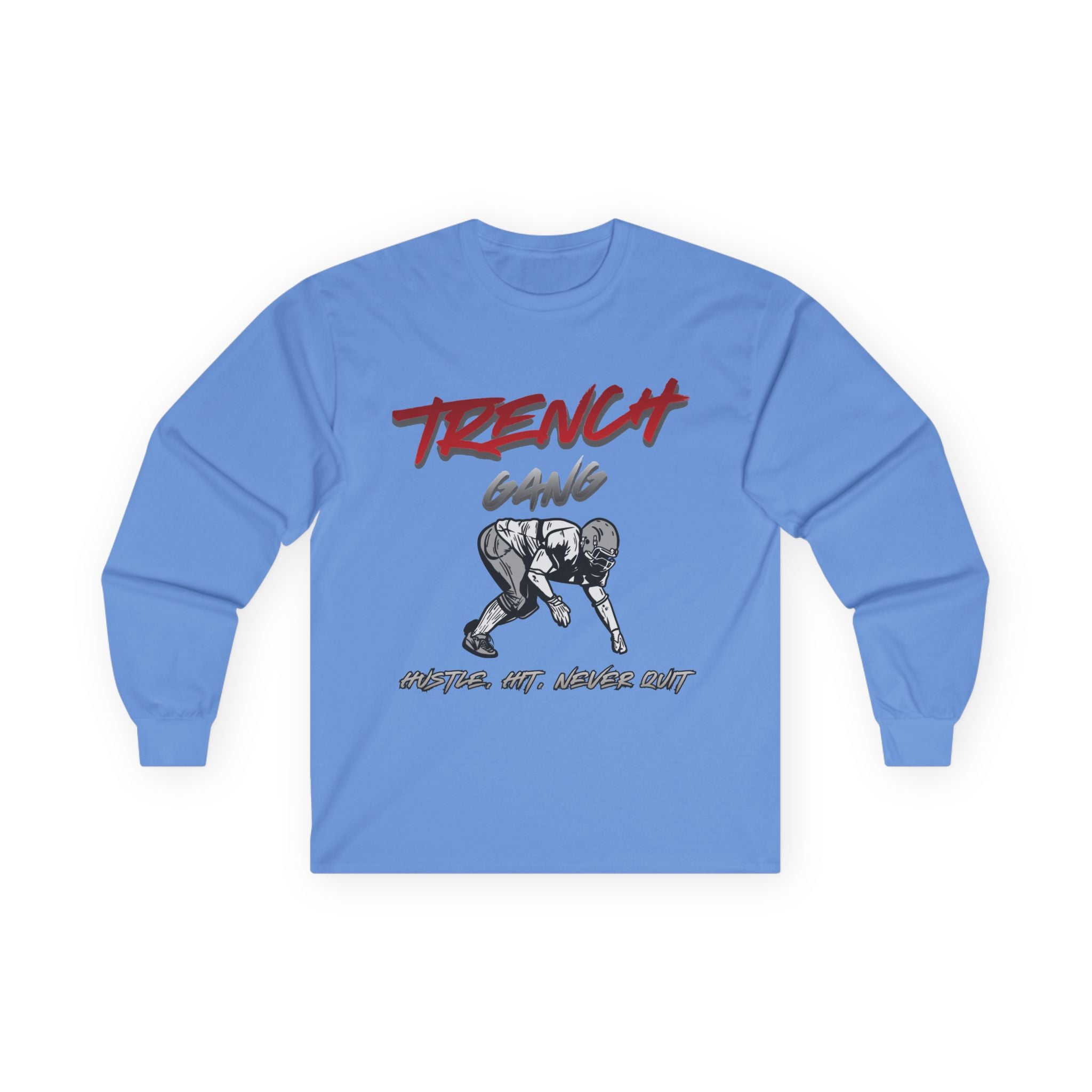 Trench Gang Football Long Sleeve Tee — Distressed Lineman Stance