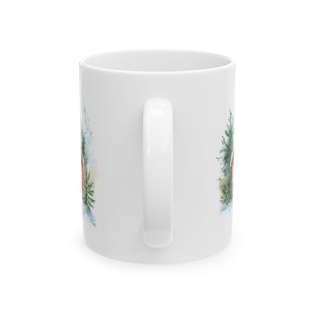 Ceramic Mug — Cozy Winter Barn Watercolor Coffee Mug (11oz, 15oz)