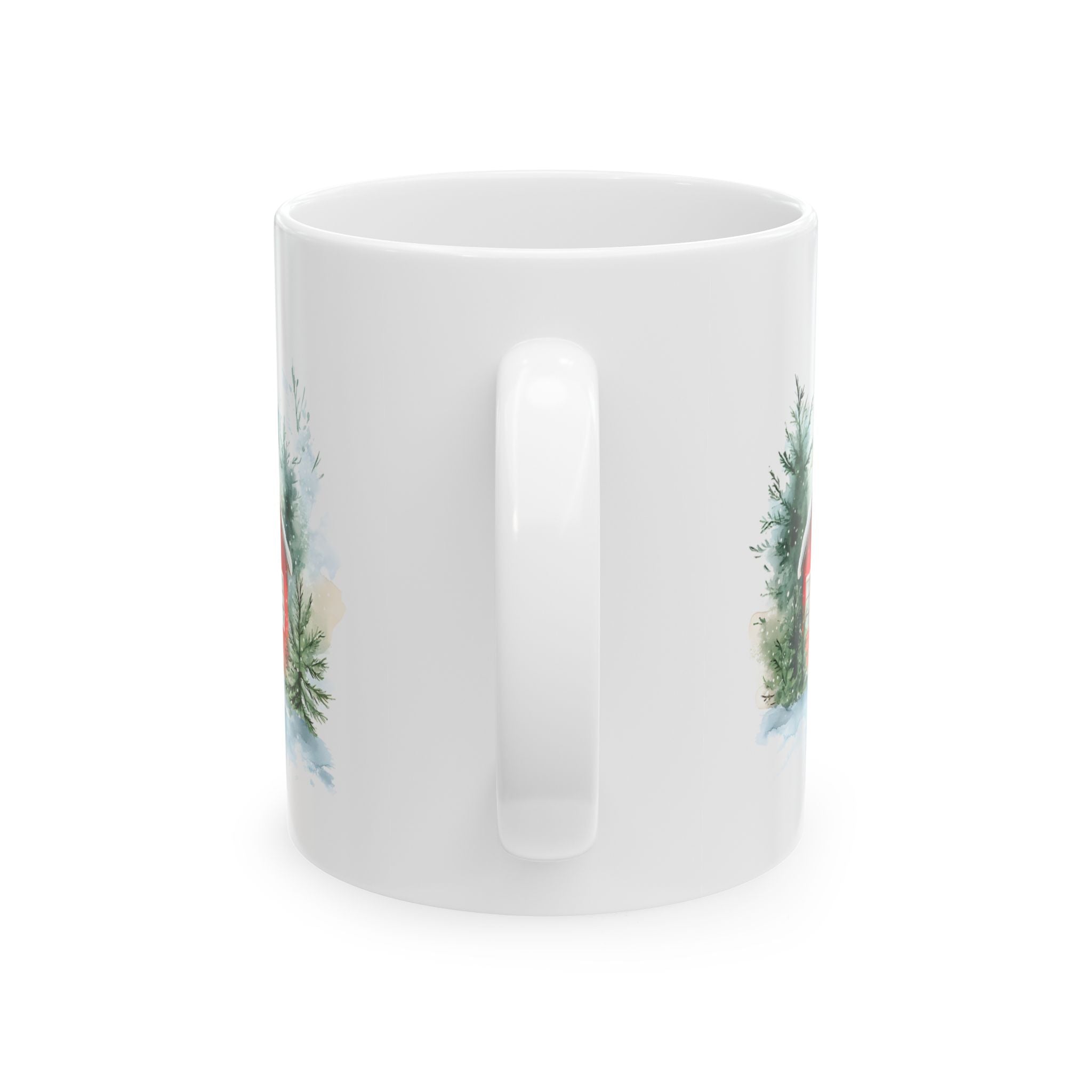 Ceramic Mug — Cozy Winter Barn Watercolor Coffee Mug (11oz, 15oz)