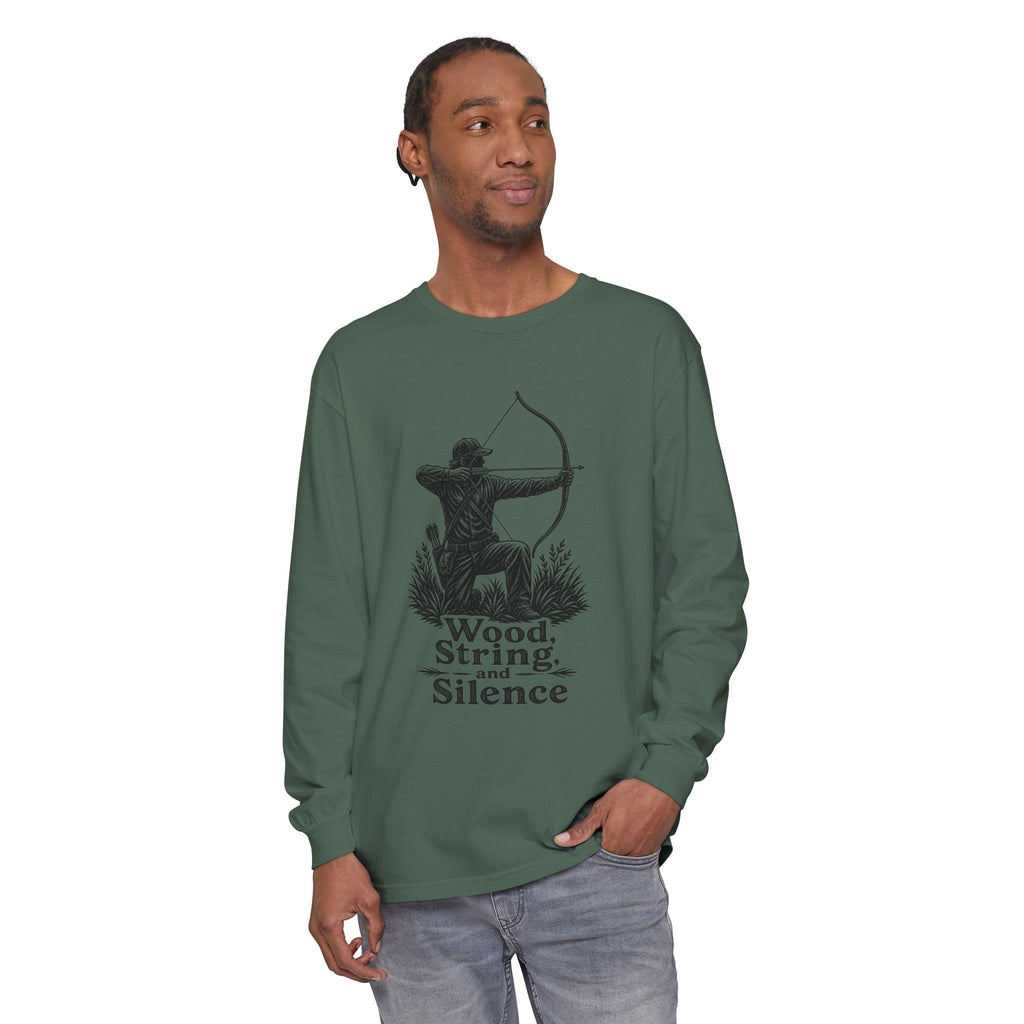 Comfort Colors Archery Long Sleeve Shirt — "Wood, String, and Silence" Vintage Archer Tee