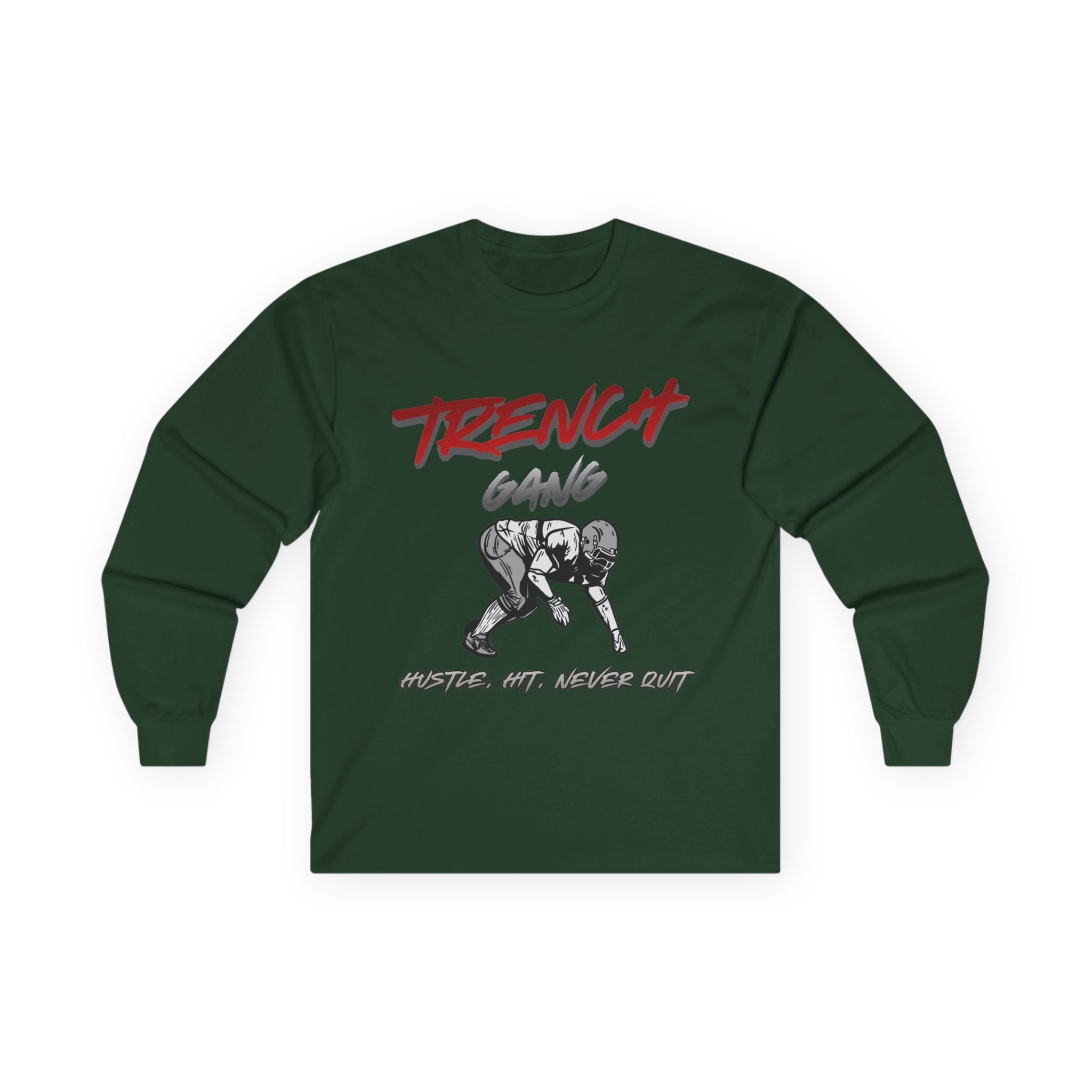 Trench Gang Football Long Sleeve Tee — Distressed Lineman Stance
