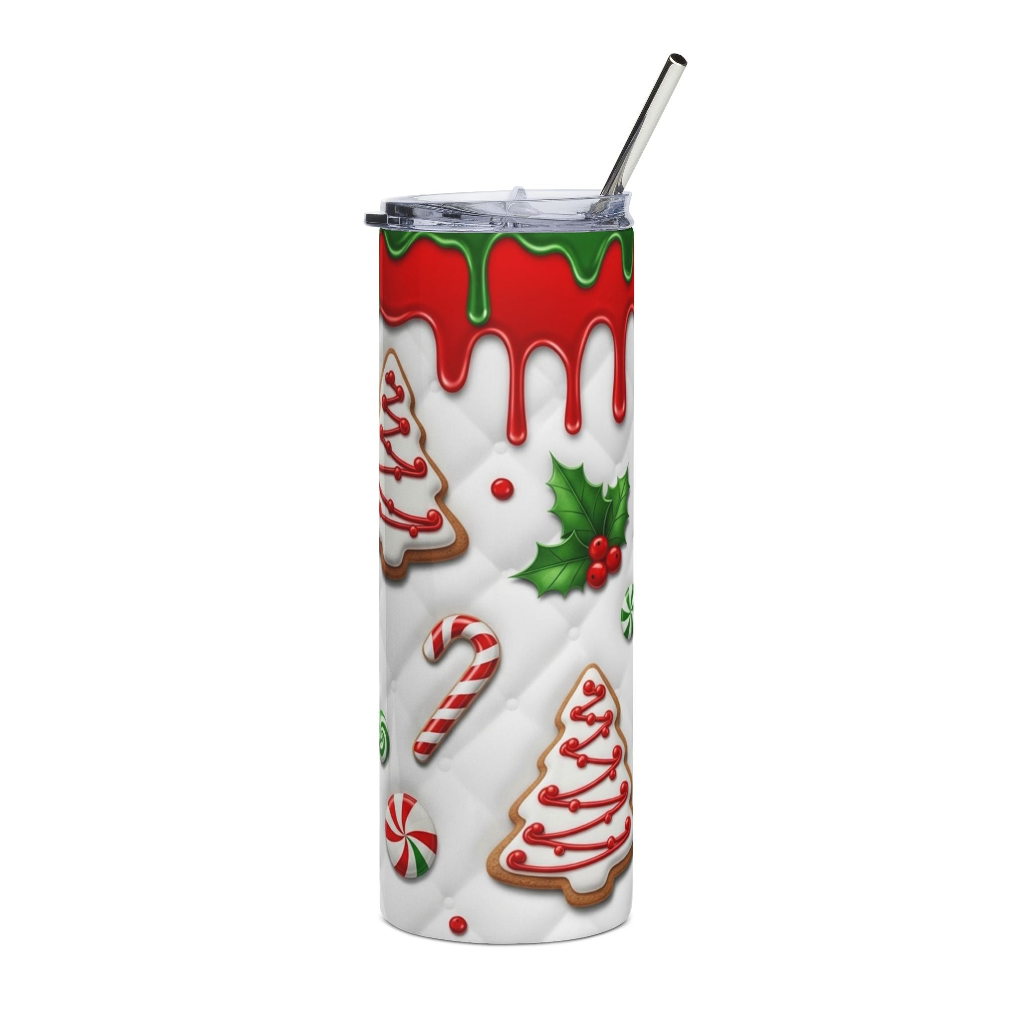 20oz Christmas Cookie Stainless Steel Tumbler — Holiday Gingerbread & Candy Cane Design