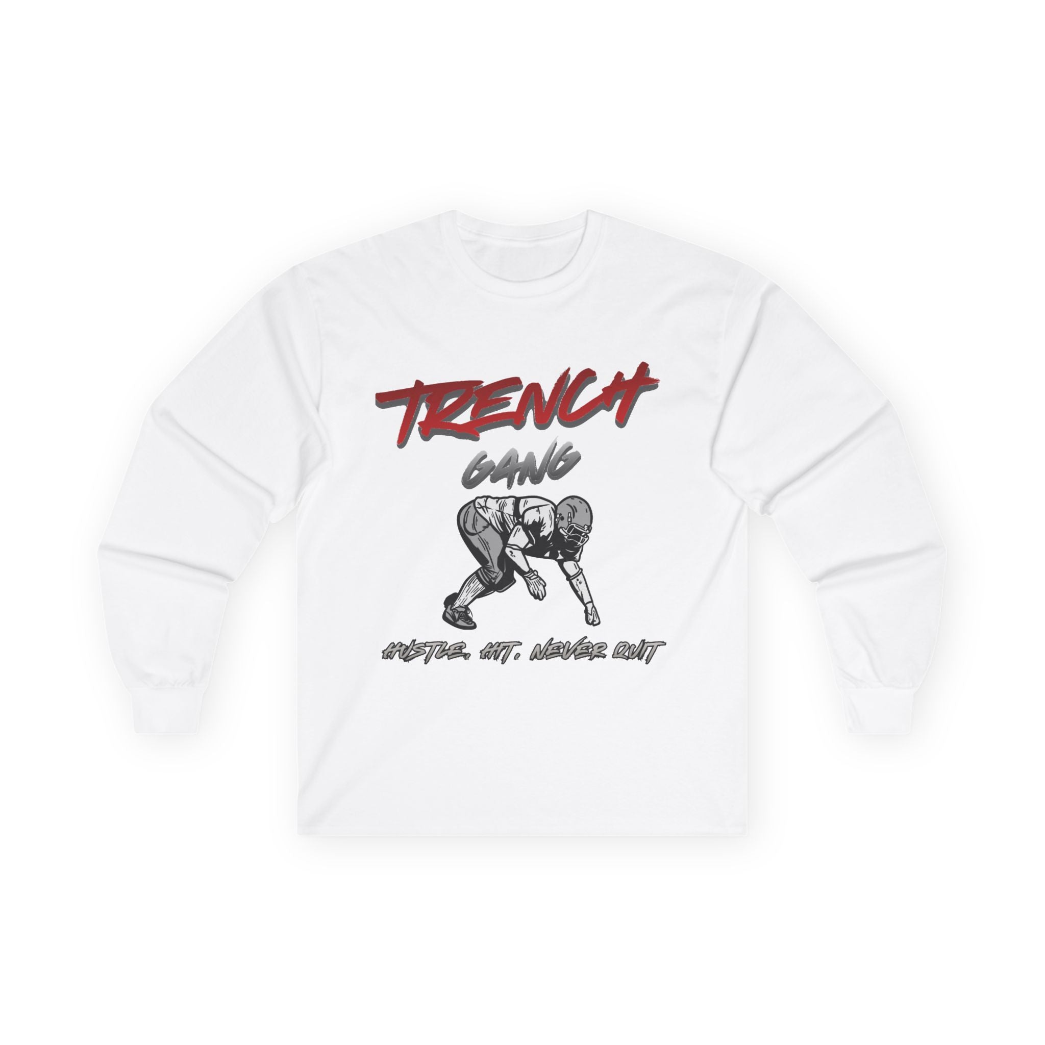 Trench Gang Football Long Sleeve Tee — Distressed Lineman Stance