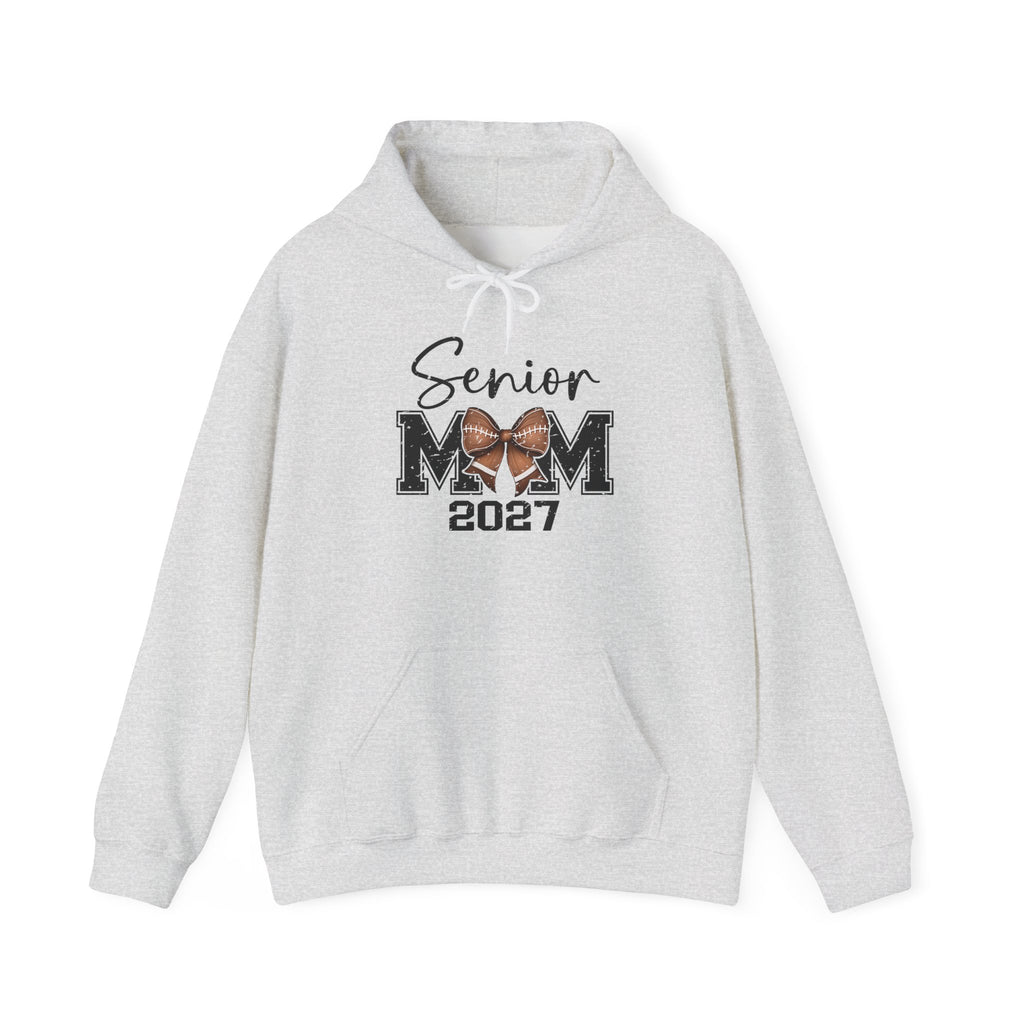 Senior Mom 2027 Hoodie — Football Bow Mom Graduation Sweatshirt