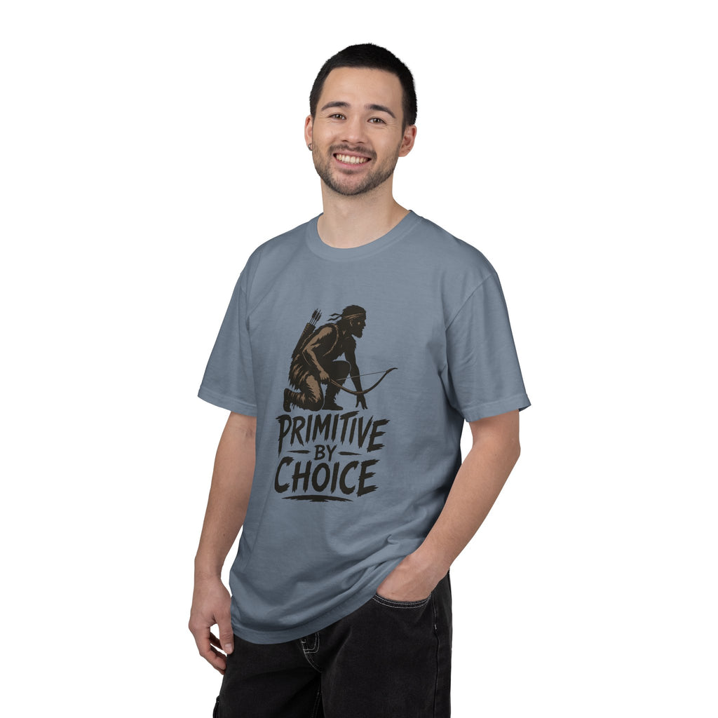 Comfort Colors Primitive By Choice T-Shirt — Caveman Bow Hunter Graphic Tee