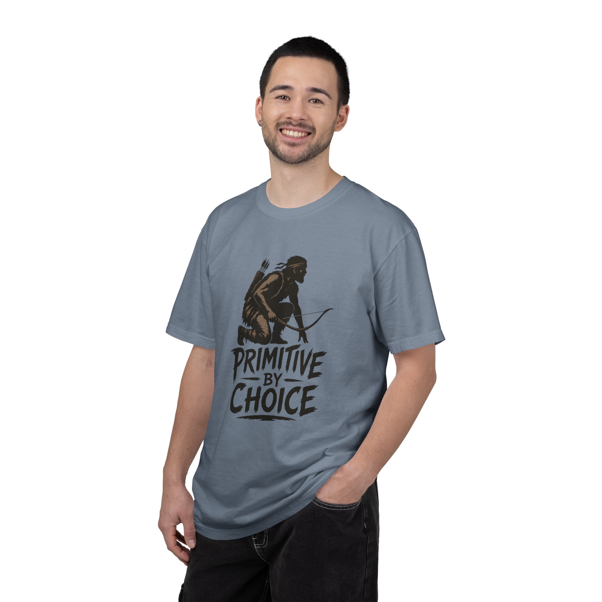 Comfort Colors Primitive By Choice T-Shirt — Caveman Bow Hunter Graphic Tee