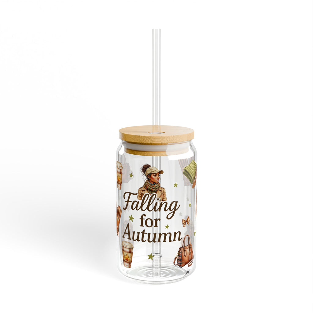 Falling for Autumn 16oz Sipper Glass – Fall Leaves, Cozy Coffee & Pumpkin Spice Travel Cup
