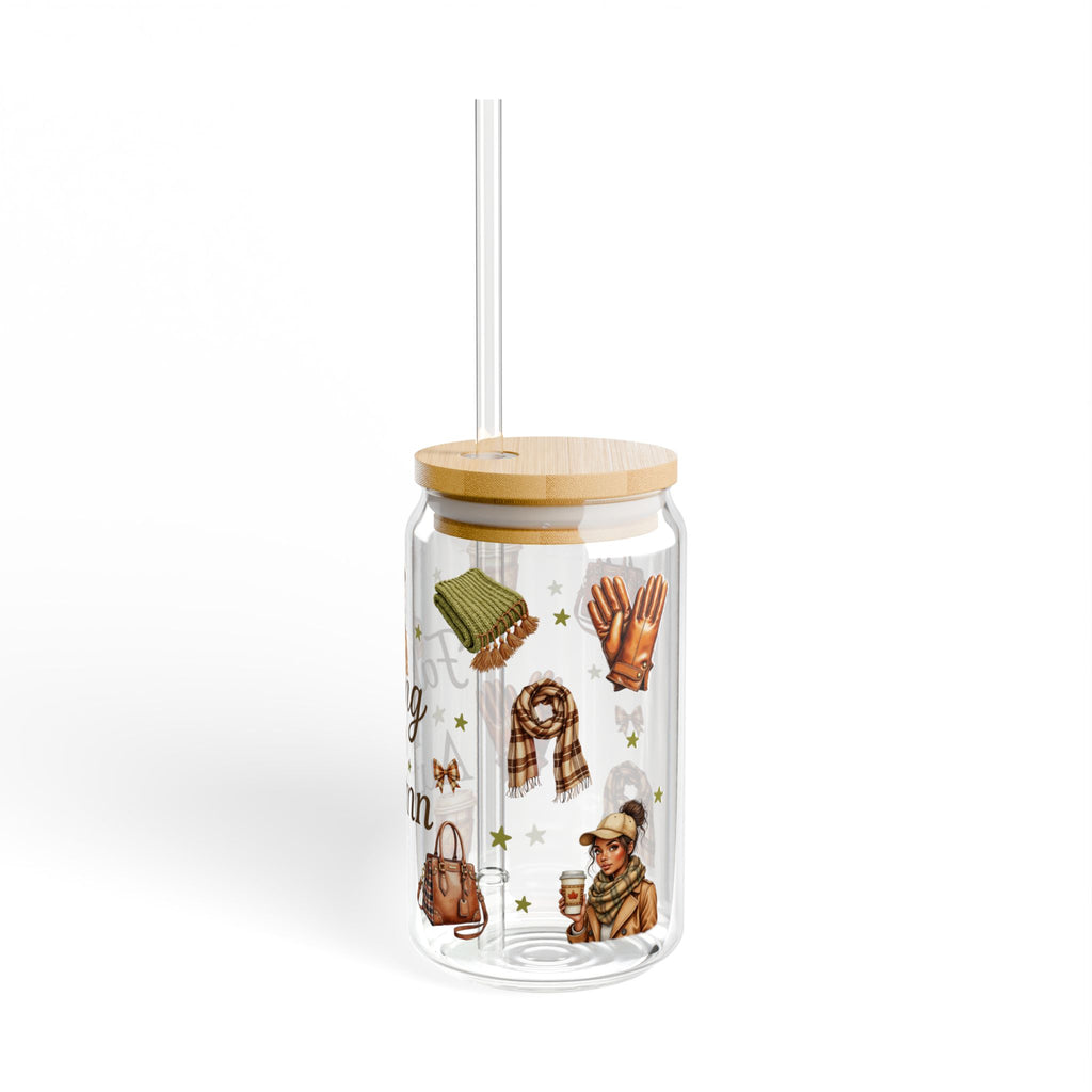 Falling for Autumn 16oz Sipper Glass – Fall Leaves, Cozy Coffee & Pumpkin Spice Travel Cup