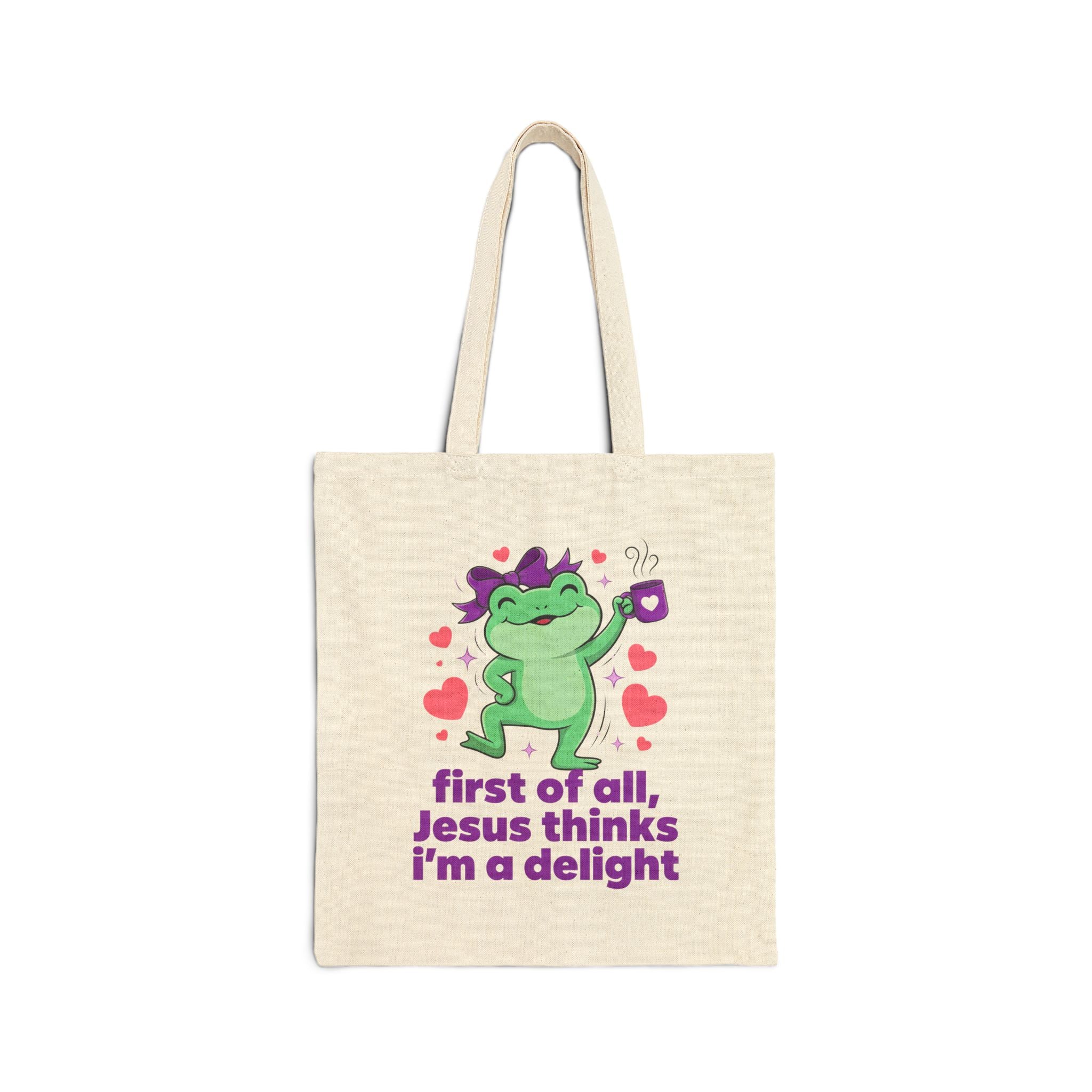 Tote Bag — "First of All, Jesus Thinks I'm a Delight" Cute Frog Christian Tote