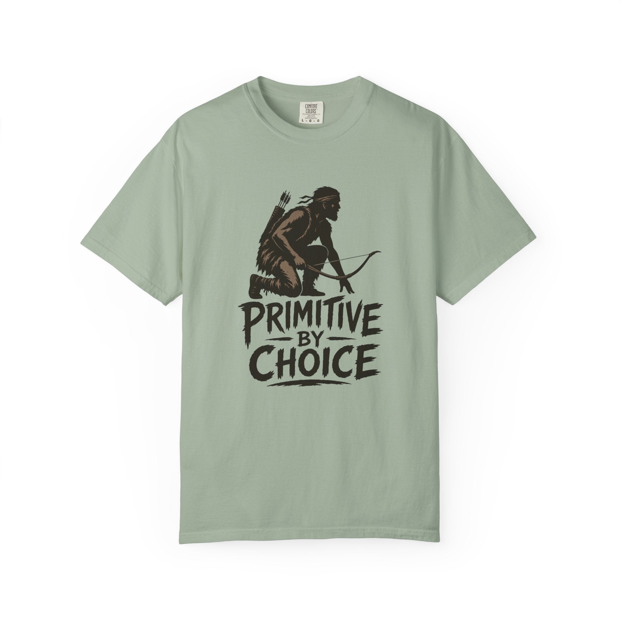 Comfort Colors Primitive By Choice T-Shirt — Caveman Bow Hunter Graphic Tee