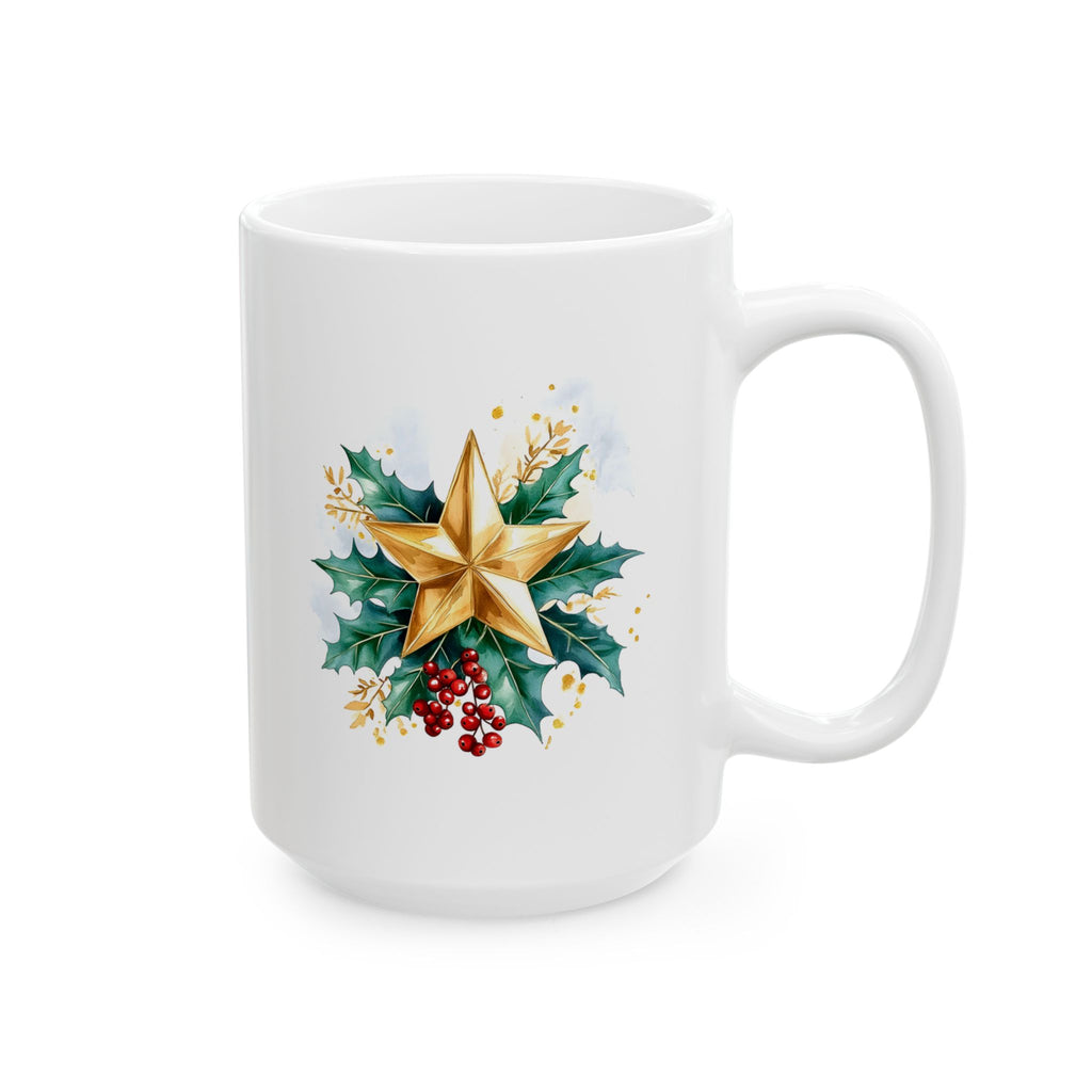 Holly & Gold Floral Ceramic Mug — Festive Christmas Coffee Cup (11oz/15oz)
