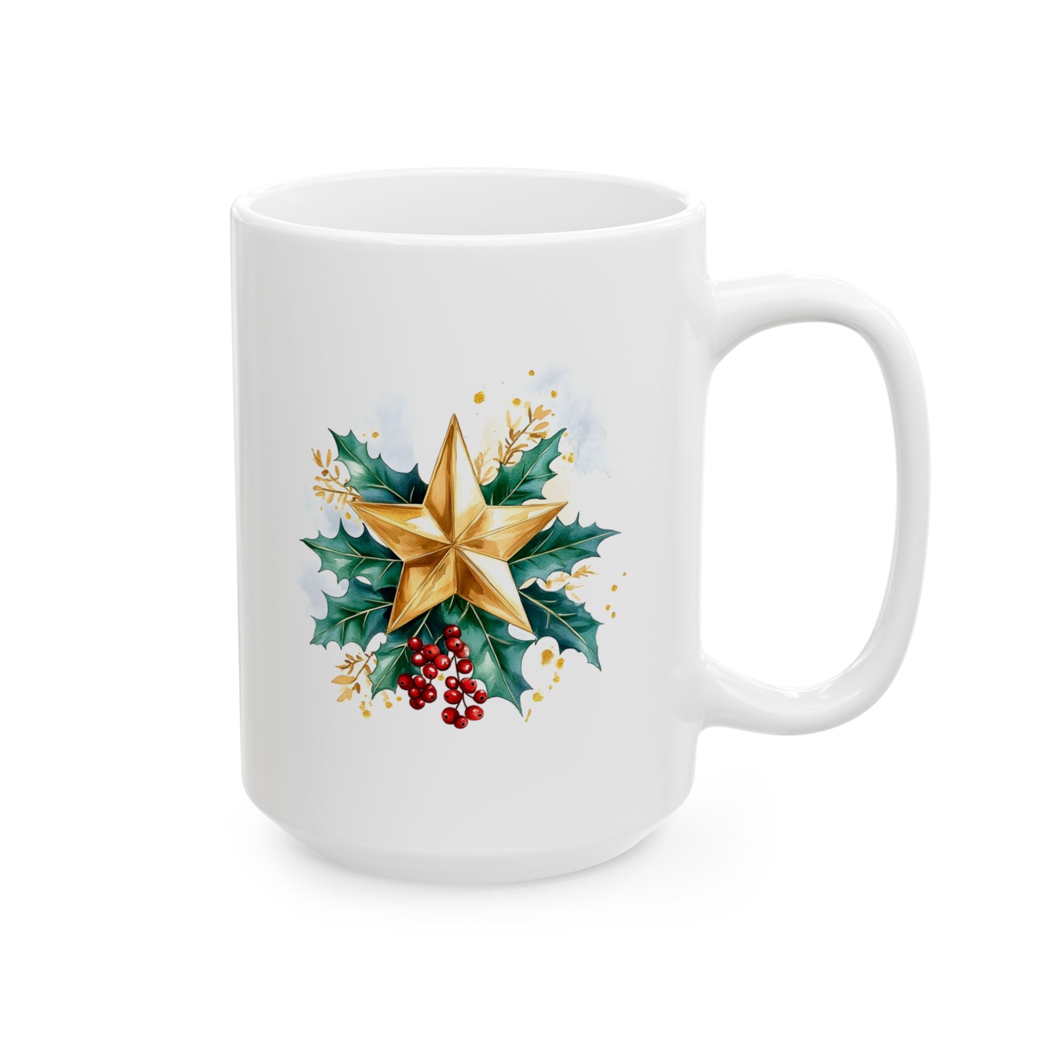 Holly & Gold Floral Ceramic Mug — Festive Christmas Coffee Cup (11oz/15oz)