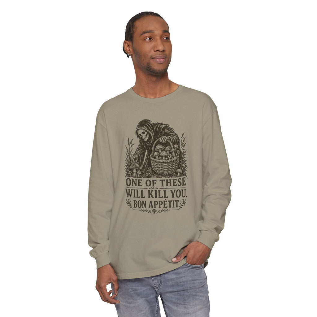 Comfort Colors Grim Reaper Harvest Long Sleeve Tee – "One of These Will Kill You. Bon Appétit."