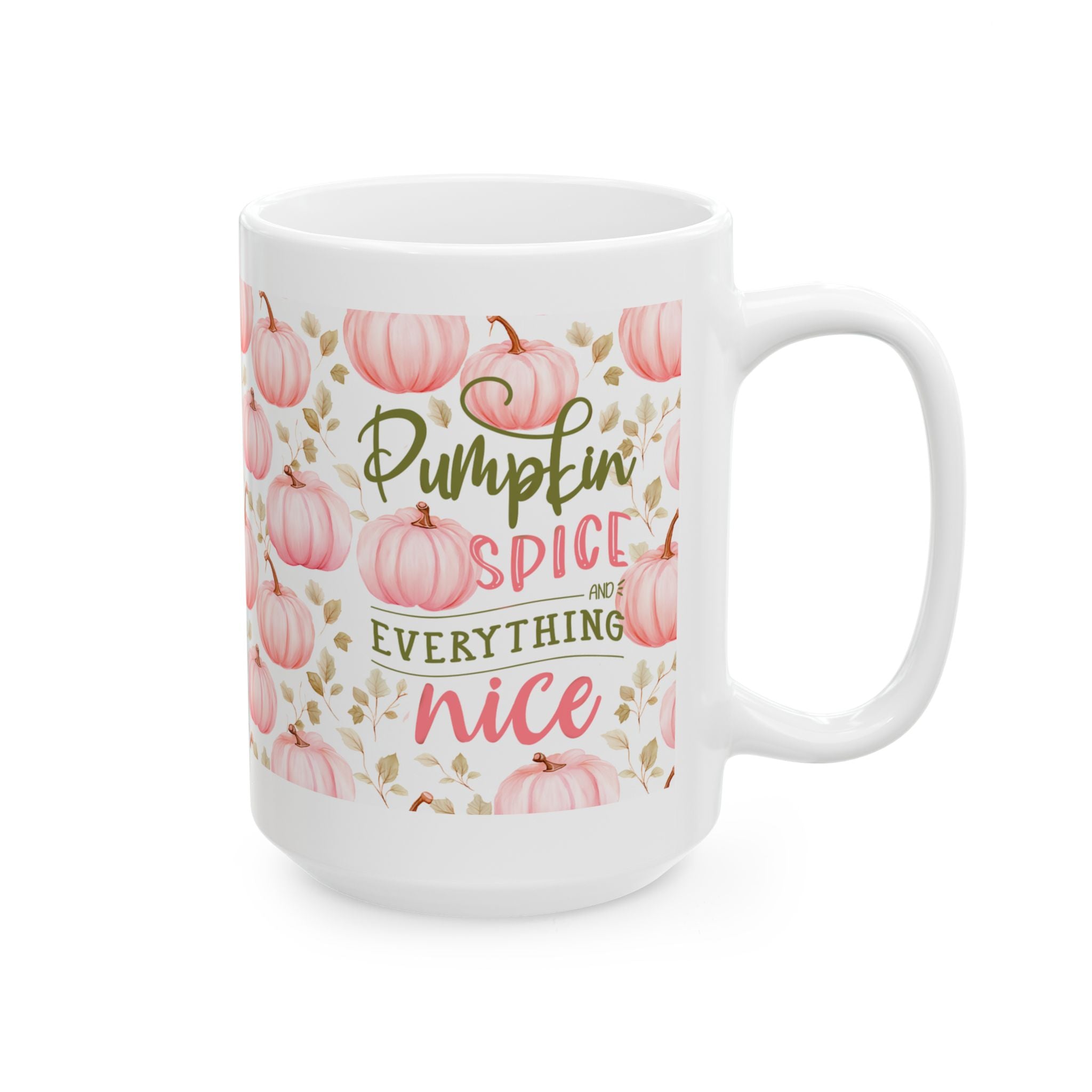 Pink Pumpkin Ceramic Mug — Autumn Floral Coffee Cup (11oz, 15oz)