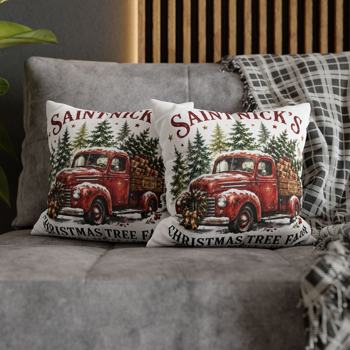 Christmas Pillowcase | Saint Nick's Christmas Tree Farm | Red Truck Holiday Decor