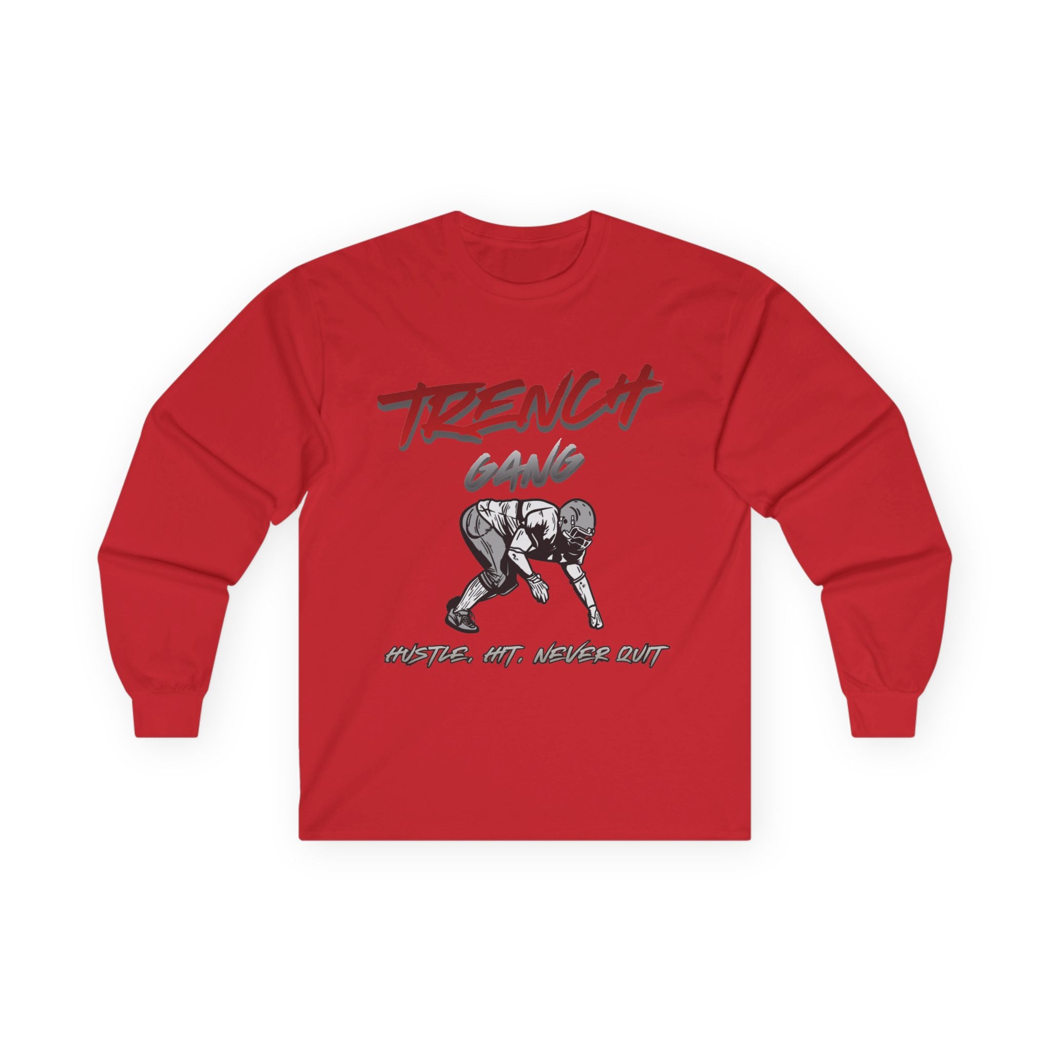 Trench Gang Football Long Sleeve Tee — Distressed Lineman Stance