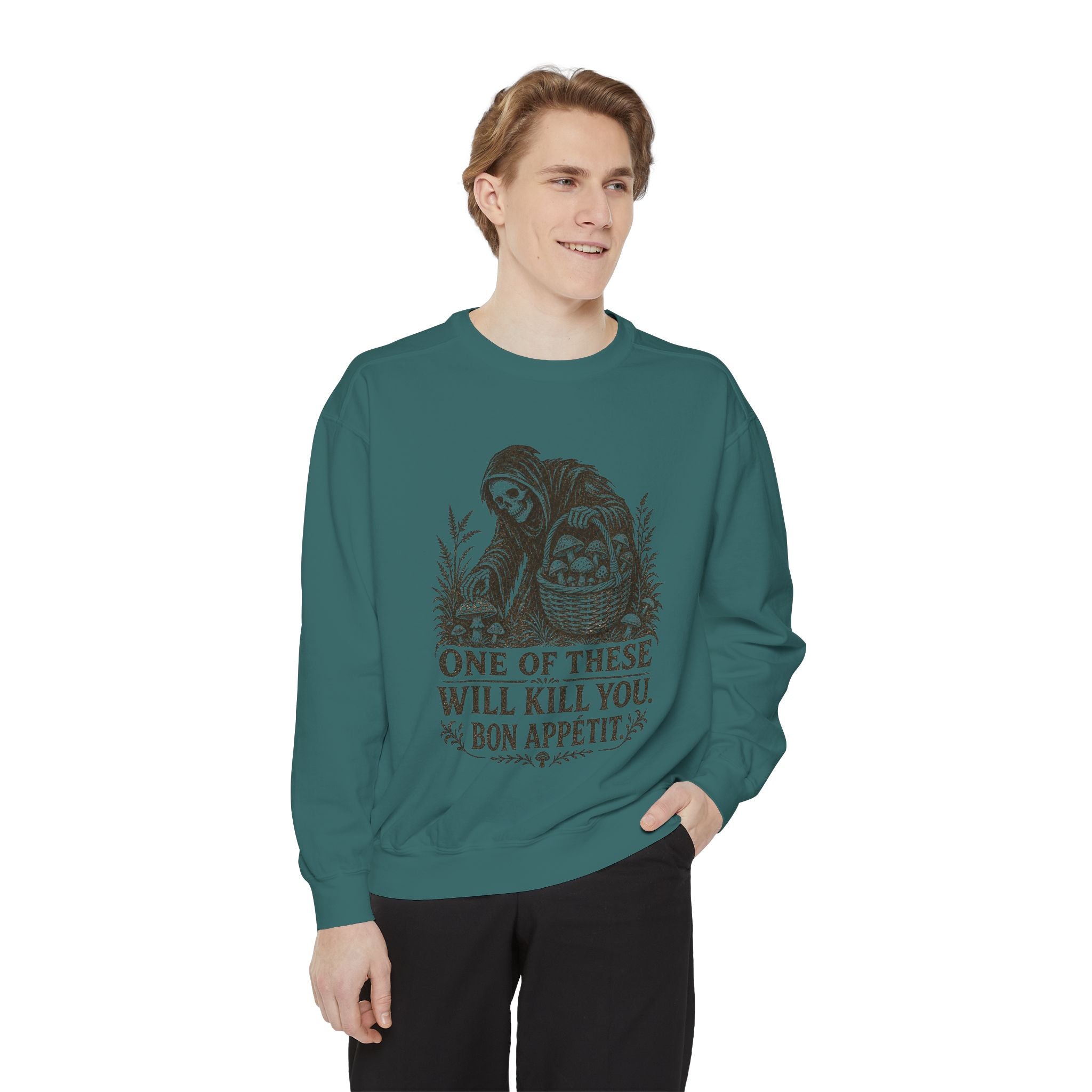 Comfort Colors Grim Reaper 'One of These Will Kill You - Bon Appétit' Sweatshirt